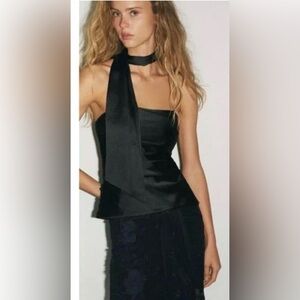 Zara~~ Black Satin Scarf Top💖